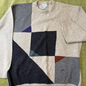 VTG Maselli Lambswool Sweater 90s Grandpa Style Geometric Made In Austria SZ XL